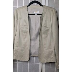 Talbots Womens Blazer 12 Petite Open Front Suede Soft Beige Career Pockets Light